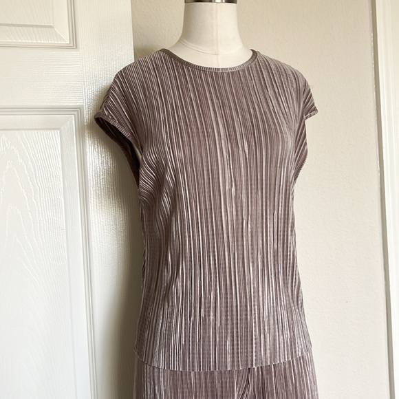 ZARA Pleated Culottes Plisse Wide Leg Pants Elastic Waist Mink Tan - Picture 6 of 7